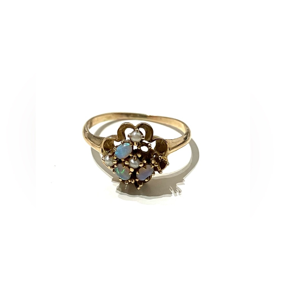 14K Antique Opal Pearl Clover Ring 5 (as-is)